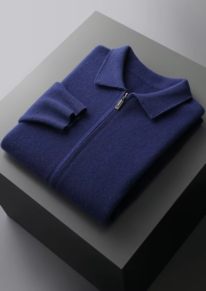 Men's collared zip-up cardigan top, perfect for smart casual & business casual outfits.
