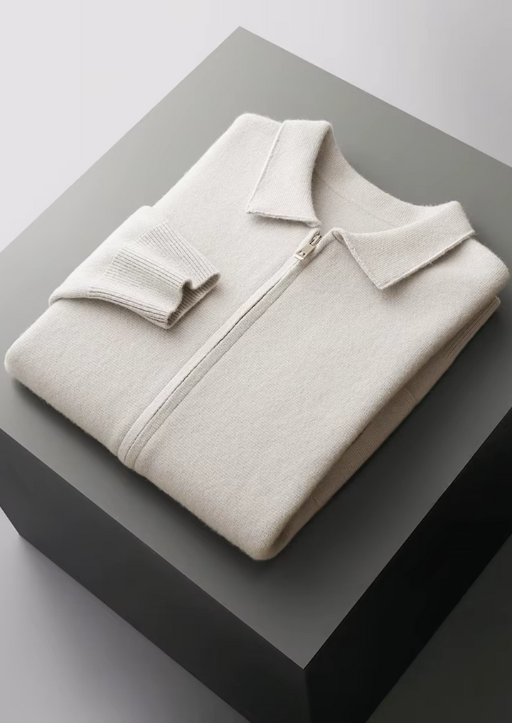 Men's smart casual zip-up sweater, a versatile collared cardigan top for all seasons.
