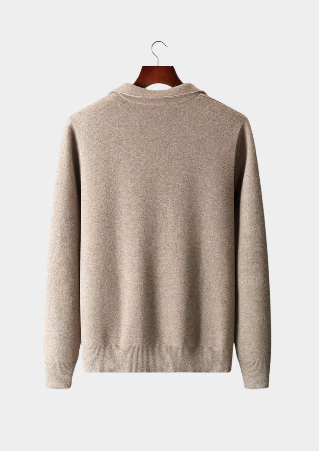 Smart casual men's zip-up cardigan sweater, versatile for business casual or everyday style.