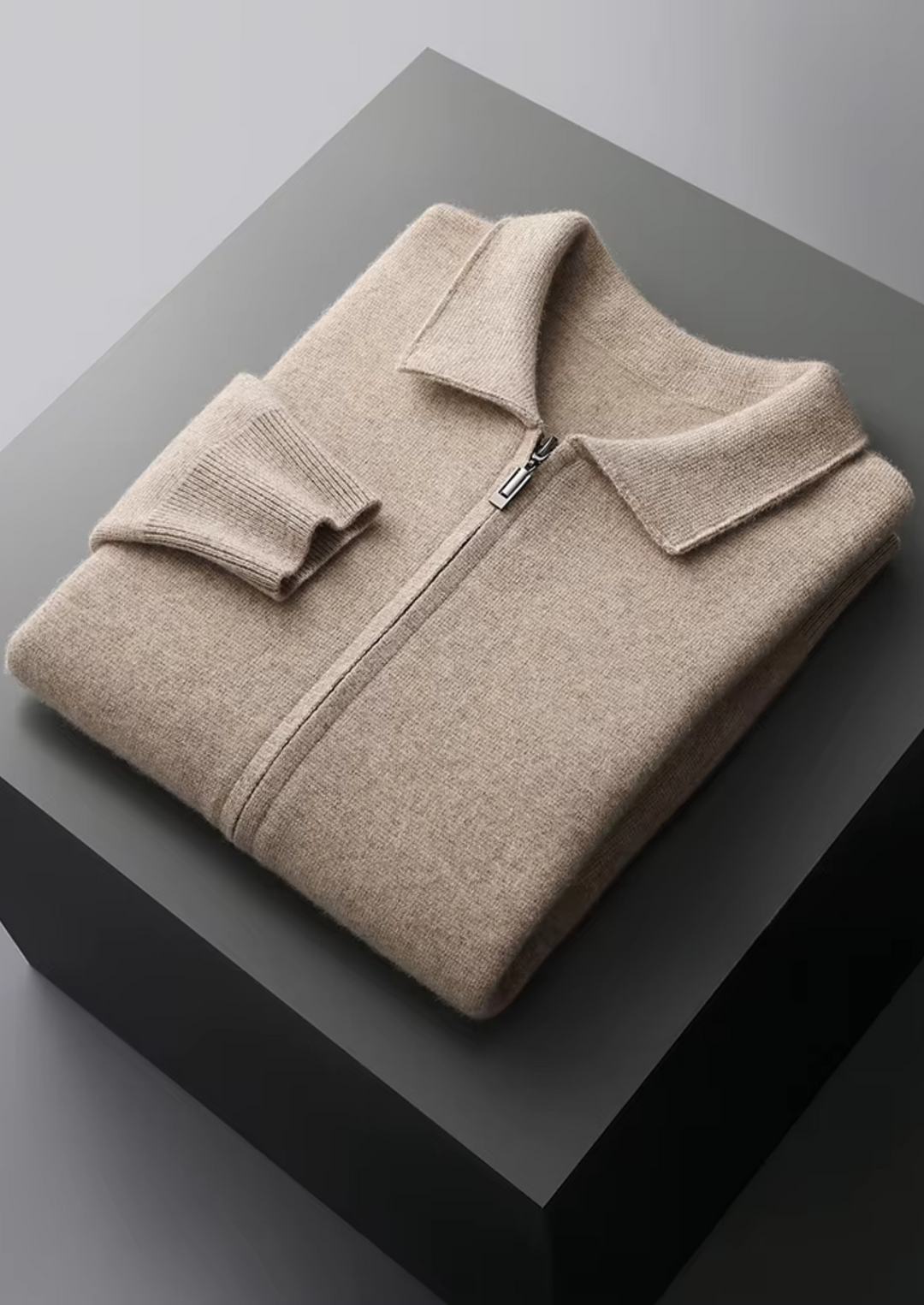 All-season men's zip-up collared cardigan, an ideal versatile casual or smart layer.