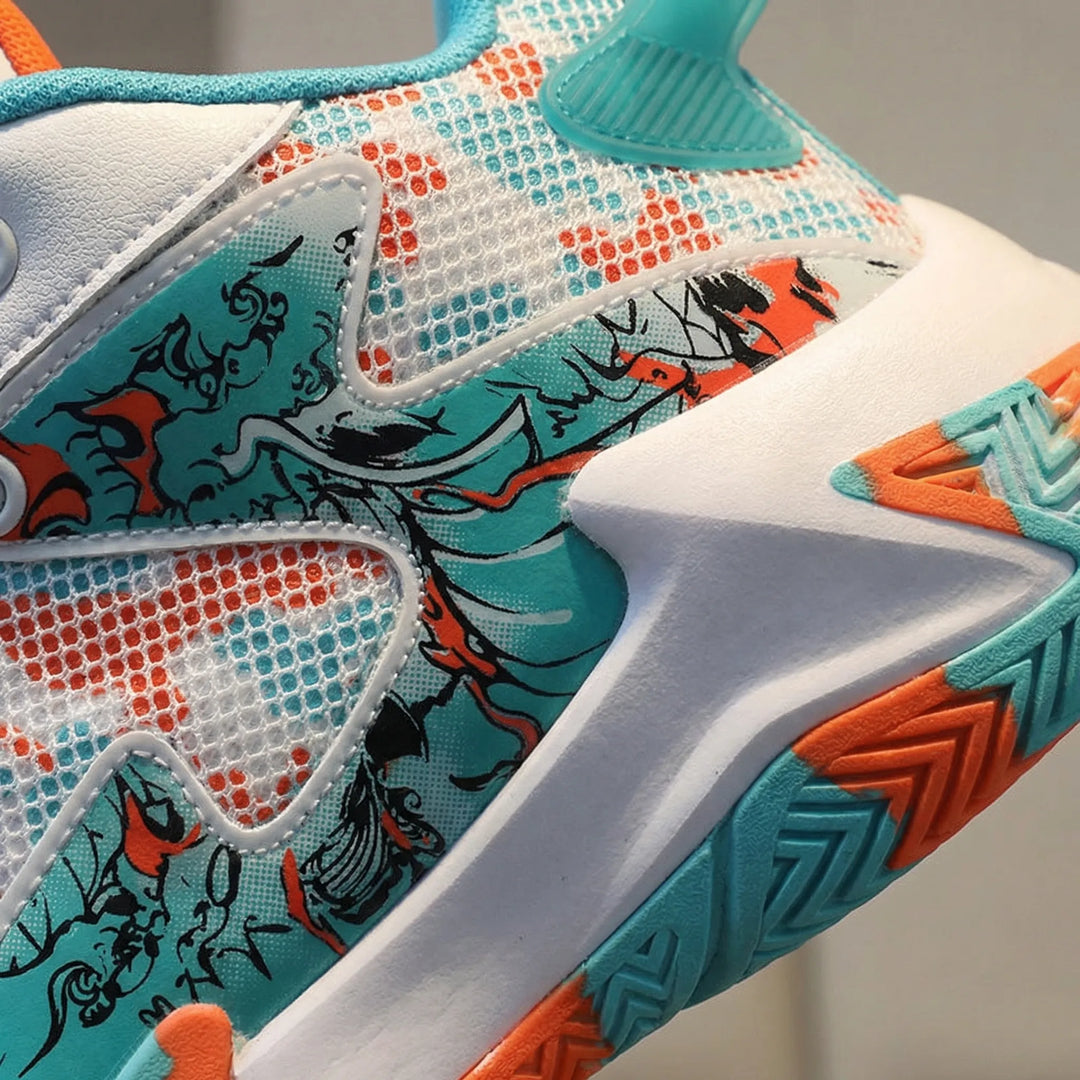 Calvin Men's high-top court sneakers. Bold graphic print athletic shoes offering secure fit & performance for sports.