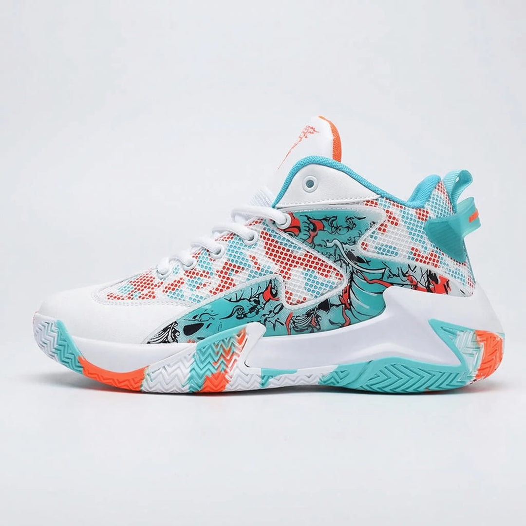 Men's athletic high-top sneakers with bold graphic design. Perfect court shoes for basketball, activewear & trendsetters.