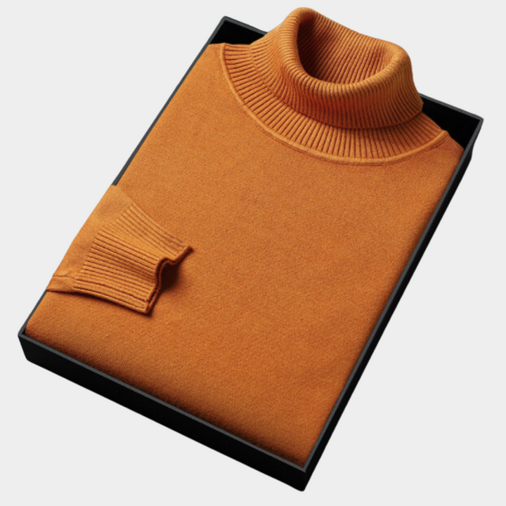 Slim fit men's long sleeve turtleneck sweater, an elegant and stylish layering piece for cool weather.