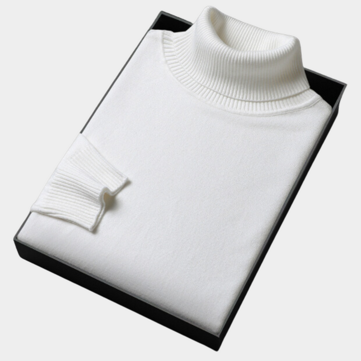 Men's turtleneck sweater. Slim fit, long sleeve, elegant style for modern casual and cool weather layering.