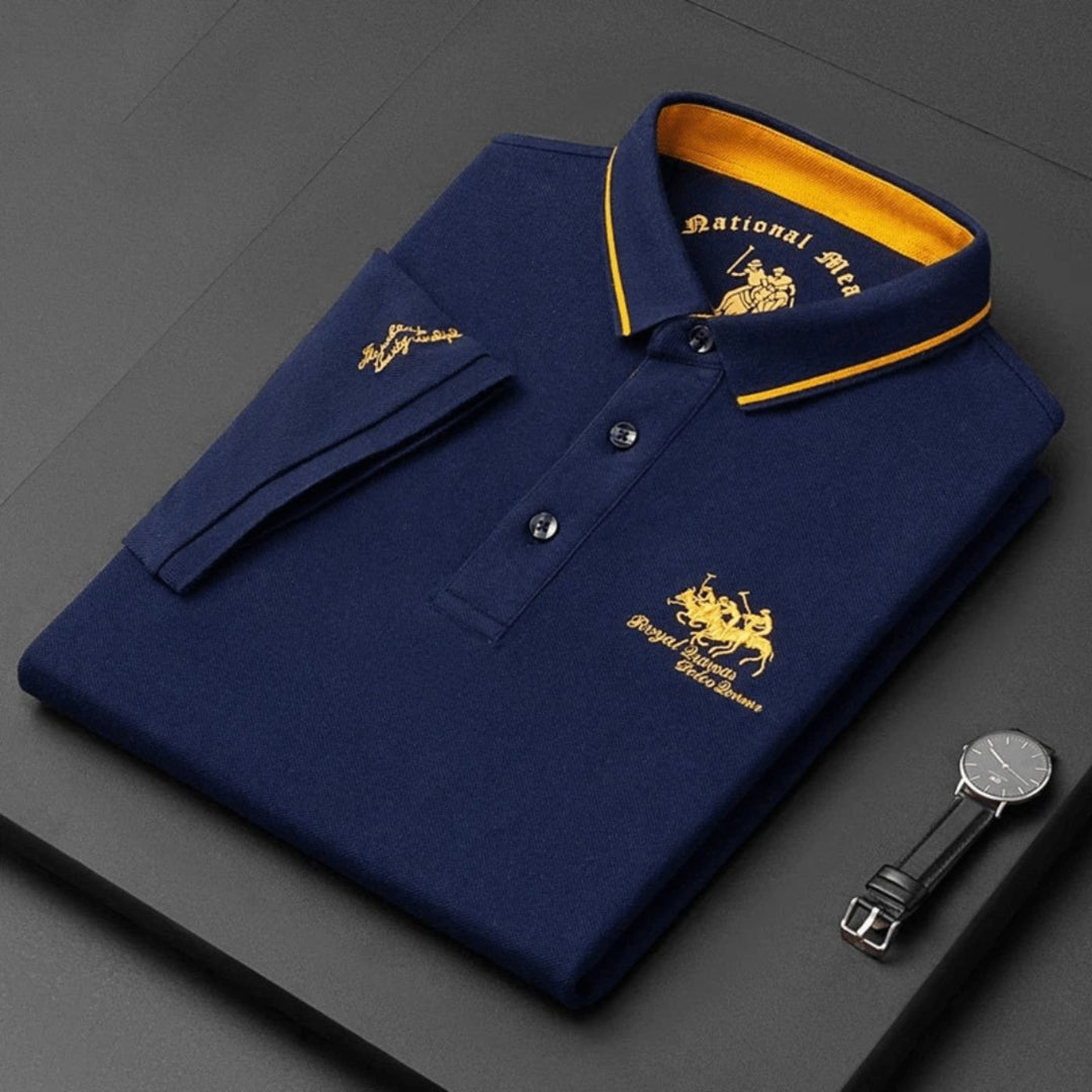 Stylish men's embroidered polo top, breathable fabric for all-day comfort, perfect for summer wear or golf.