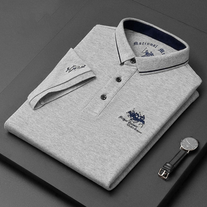 Versatile men's polo shirt with embroidery, breathable and short-sleeve, excellent for summer and golf apparel.