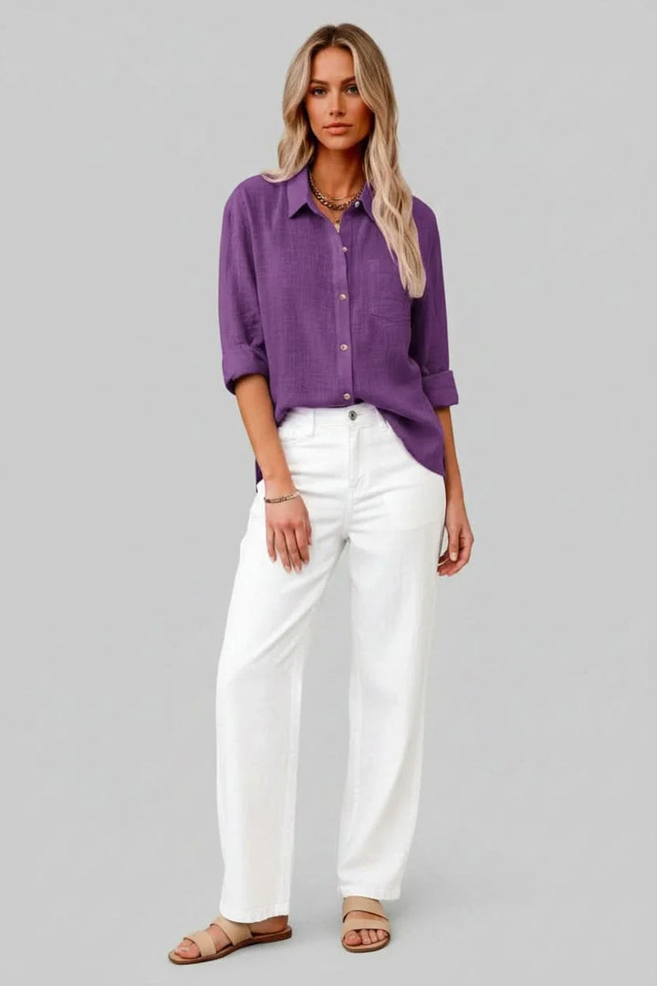Men's breathable lightweight solid button-up shirt for casual everyday wear.