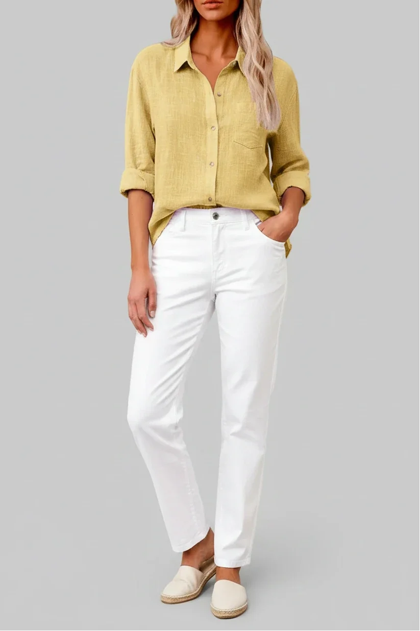 Relaxed fit men's solid button-up shirt, lightweight & breathable for versatile casual style.