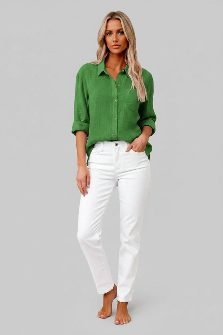 Comfortable men's lightweight solid button-up shirt, breathable for all-day wear.
