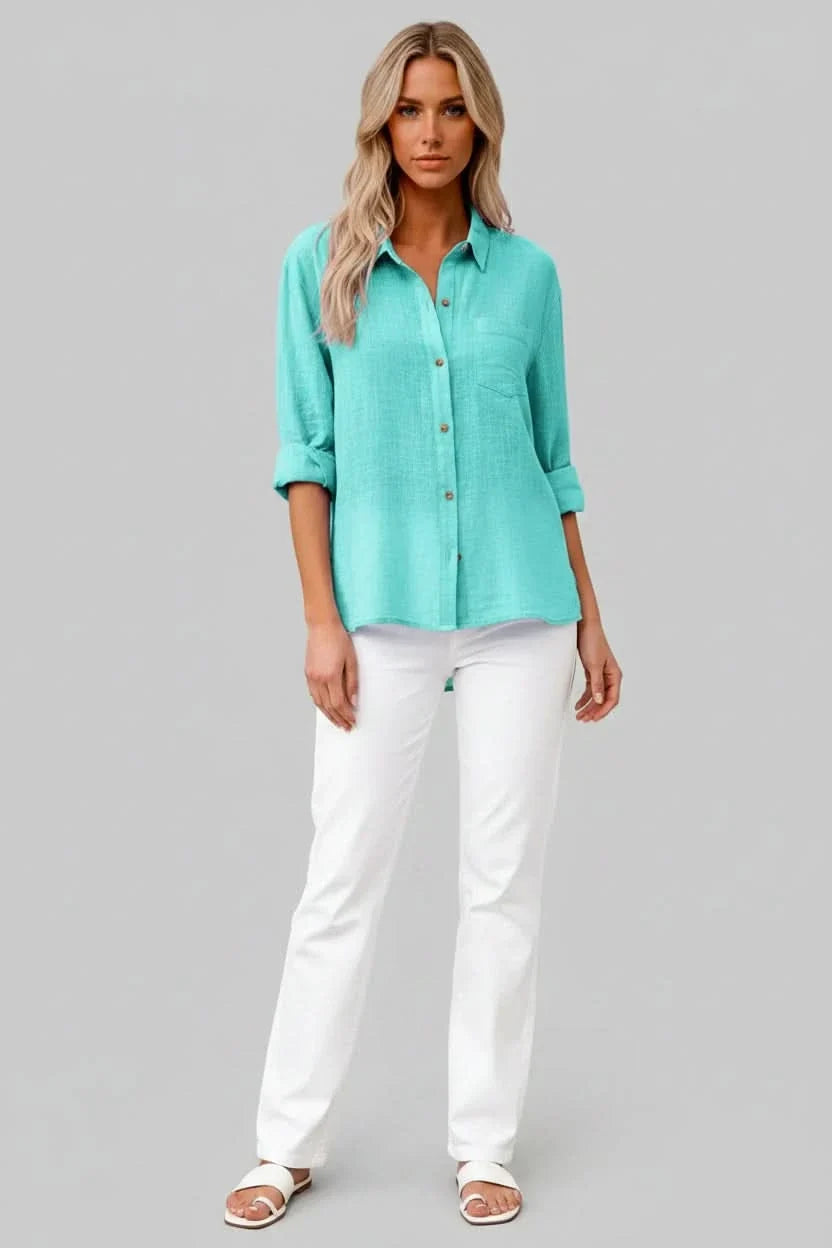 Versatile men's solid button-up shirt, lightweight and breathable for casual occasions.