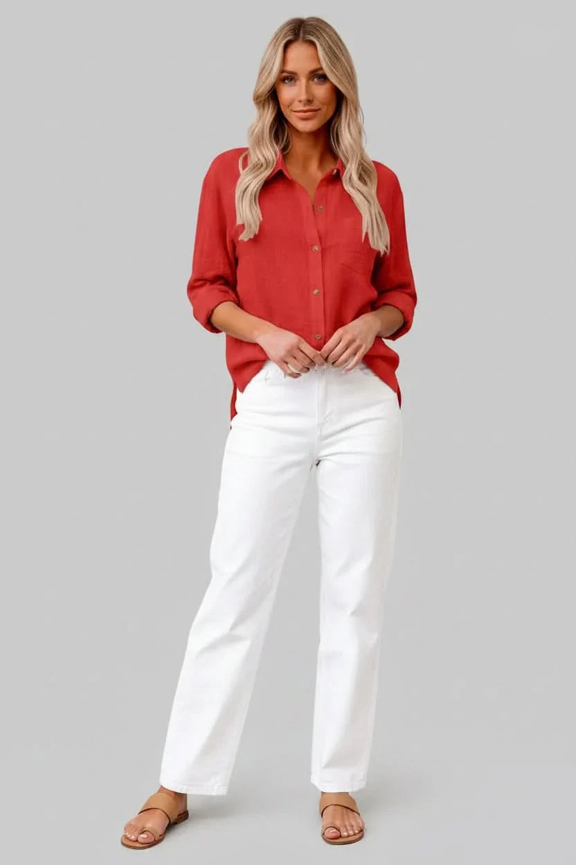 Smooth, breathable men's solid button-up shirt; lightweight for everyday comfort.