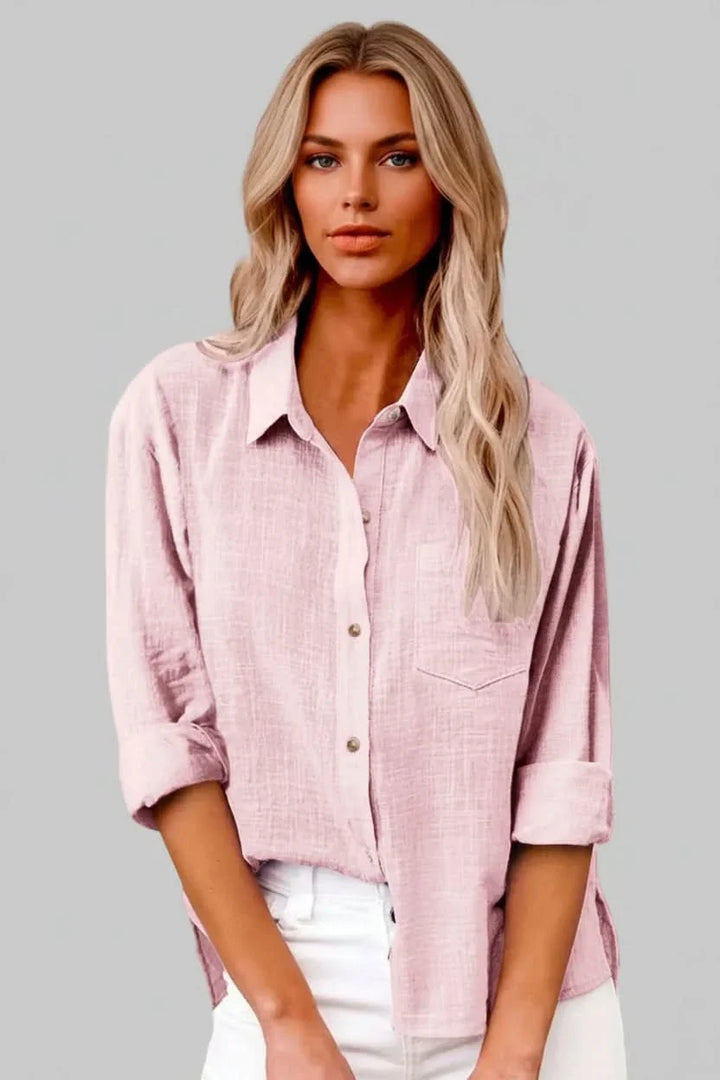 Stylish men's solid button-up shirt, breathable, lightweight, & relaxed for casual versatility.