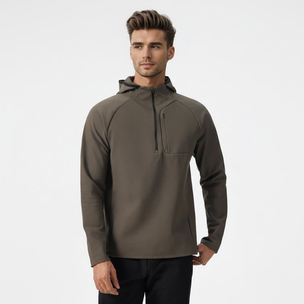 Men's performance stretch jacket, highly breathable & lightweight. Essential activewear for modern men's workout gear.