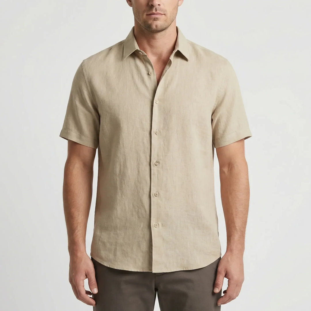 Men's relaxed fit button-up shirt, short sleeve & collared, for a breezy and casual summer look.