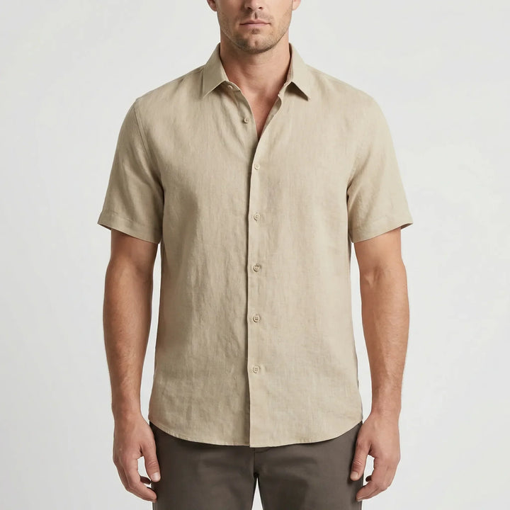 Men's relaxed fit button-up shirt, short sleeve & collared, for a breezy and casual summer look.