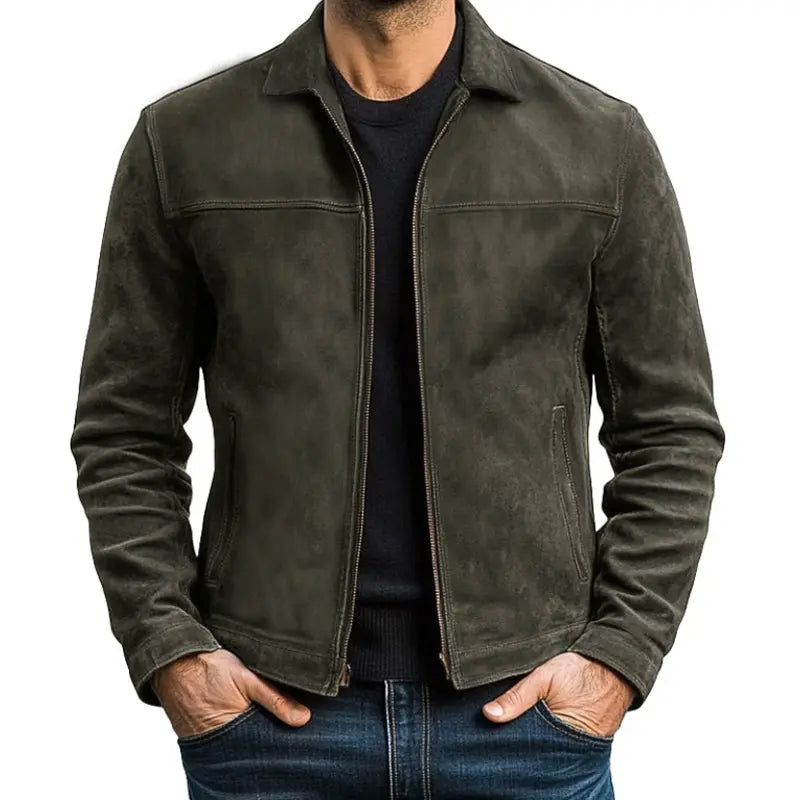 Men's casual long sleeve biker jacket, zip-up style, available in black, brown, army green for versatile fashion.