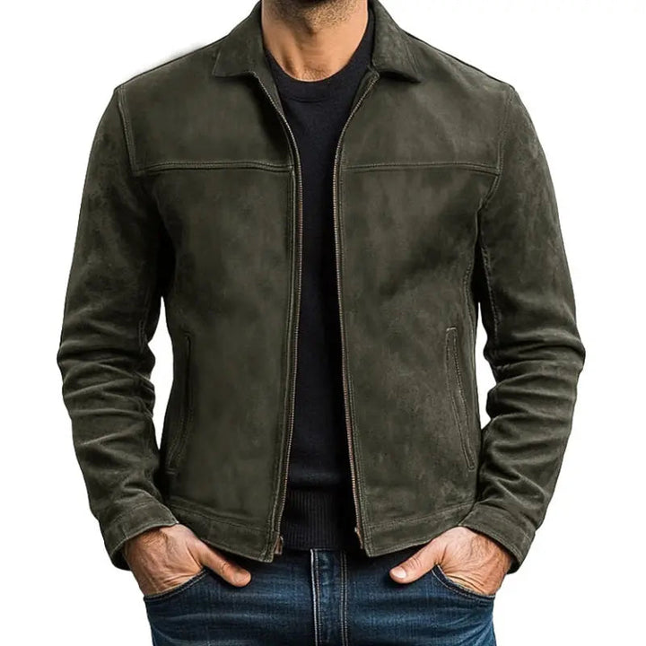 Men's casual long sleeve biker jacket, zip-up style, available in black, brown, army green for versatile fashion.