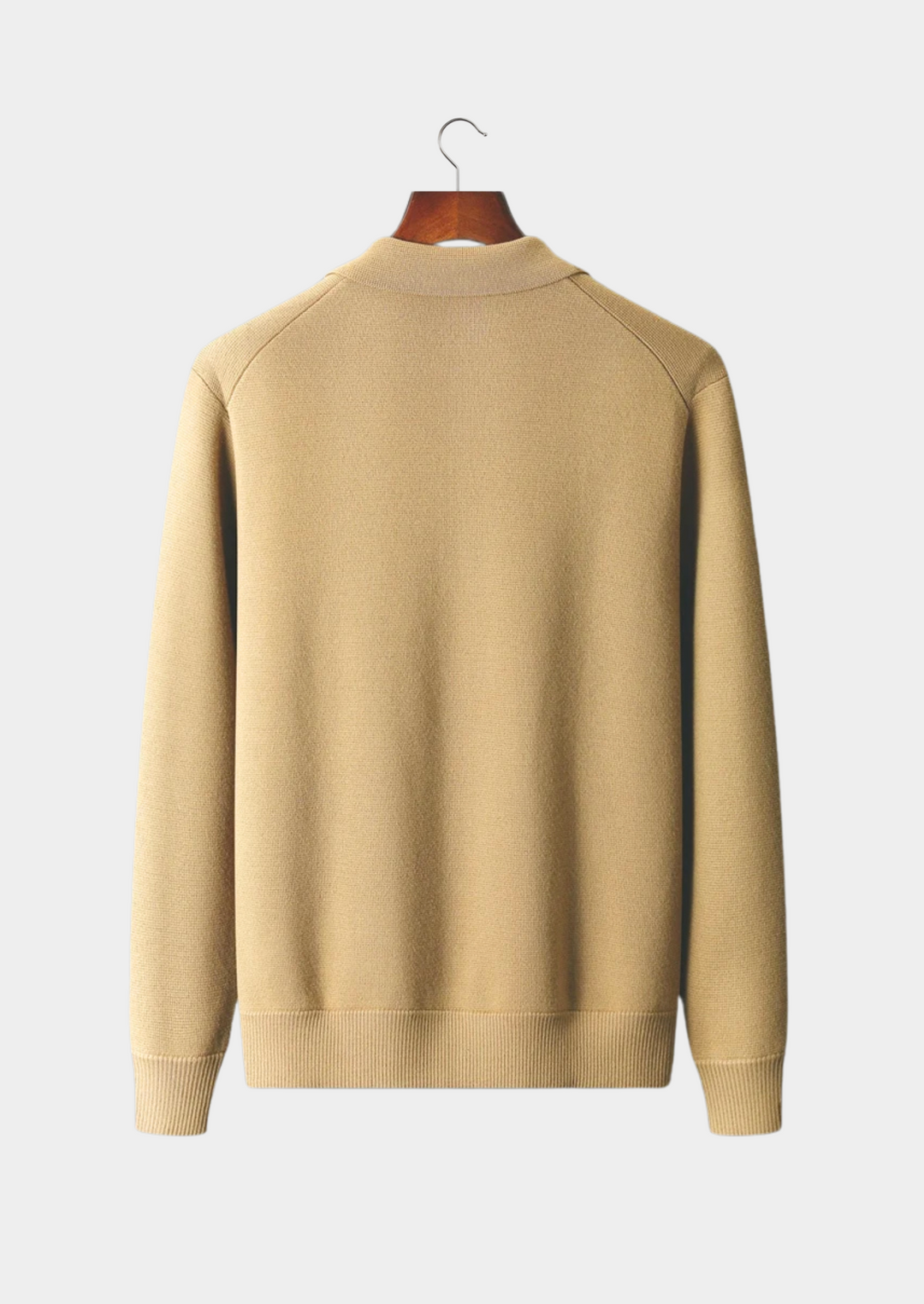 Sophisticated men's long sleeve button-up cardigan, ideal for comfortable and stylish layering.