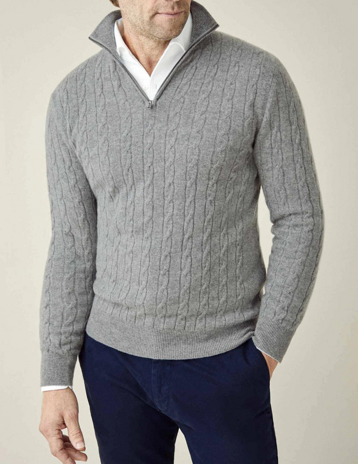 Premium men's cable-knit quarter-zip sweater, a classic gift for stylish him.