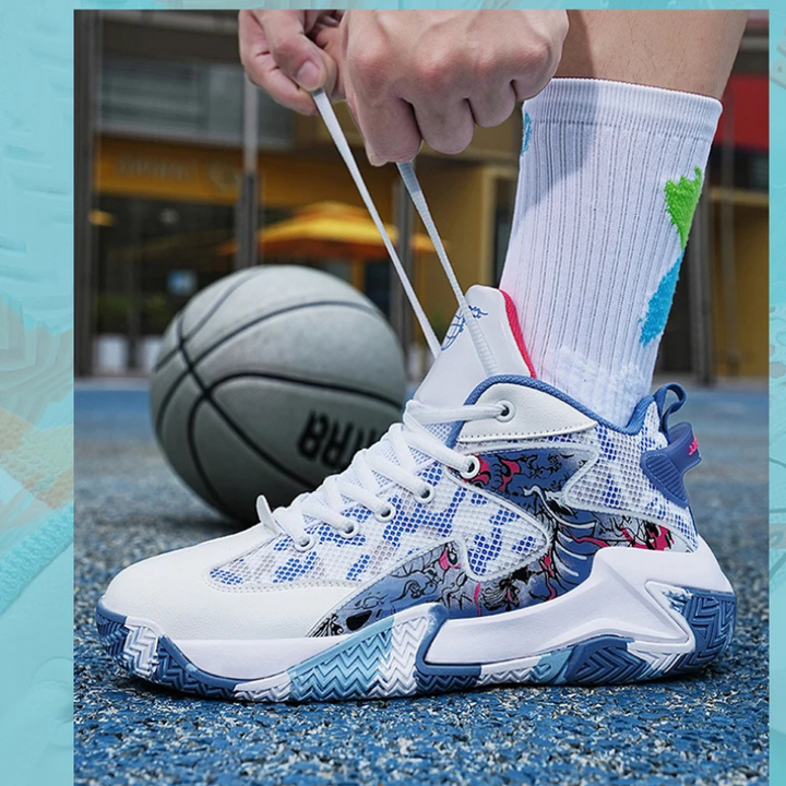 Men's fashion graphic print court sneakers, high-top style, perfect for activewear & sport.