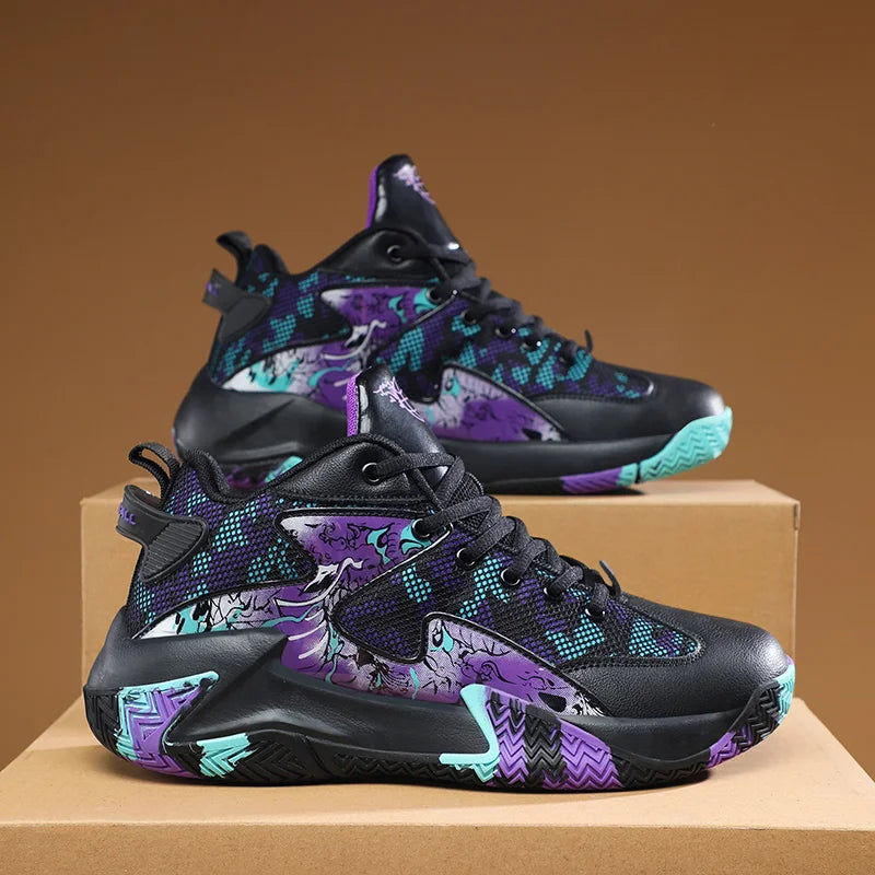 Calvin men's graphic print sneakers, high-top style for court activities & men's fashion.