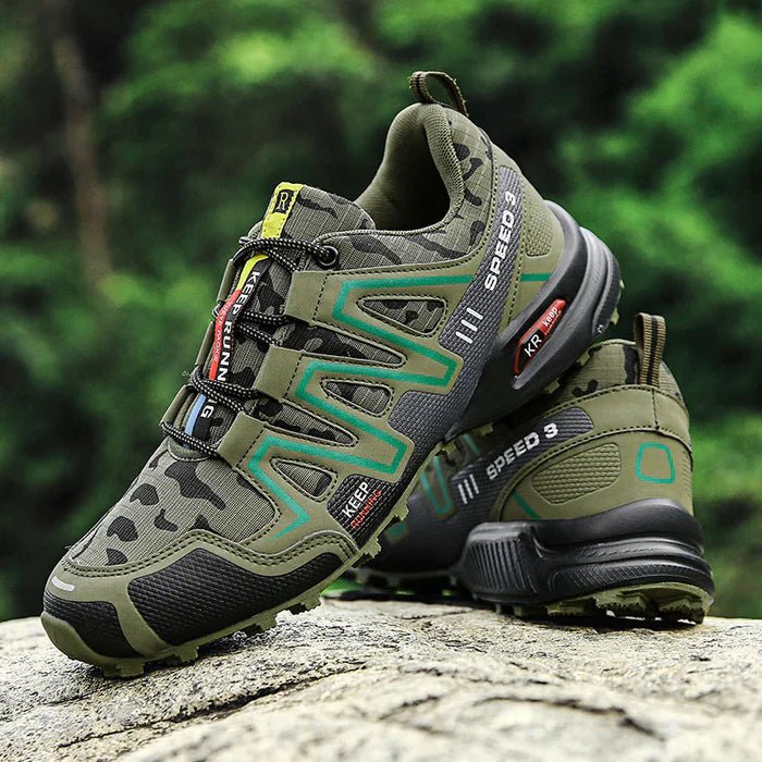 Men's camo orthopedic walking shoes, designed for pain relief and all-day foot comfort.