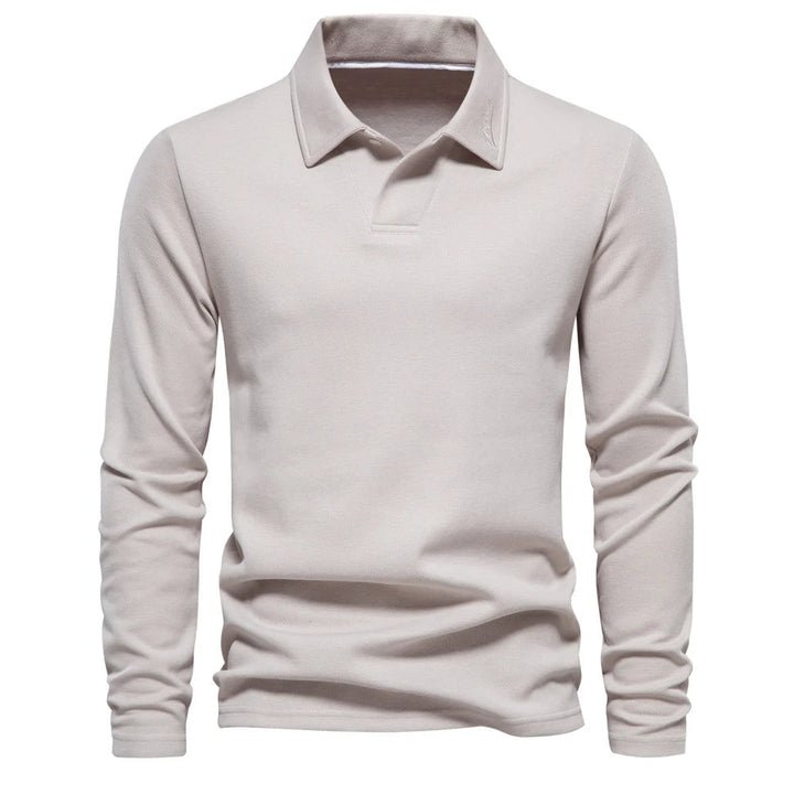Versatile men's long-sleeve polo with classic turn-down collar, ideal for casual and everyday fashion.