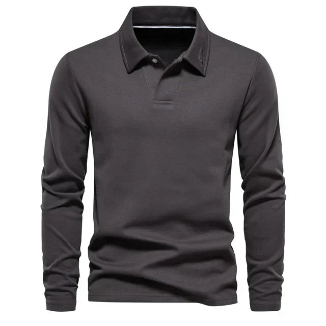 Classic men's long-sleeve turn-down collar polo, a staple for any men's smart-casual or daily wardrobe.