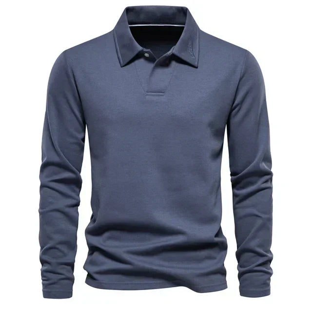 Men's casual long-sleeve polo shirt, turn-down collar design, perfect for modern men's everyday fashion.