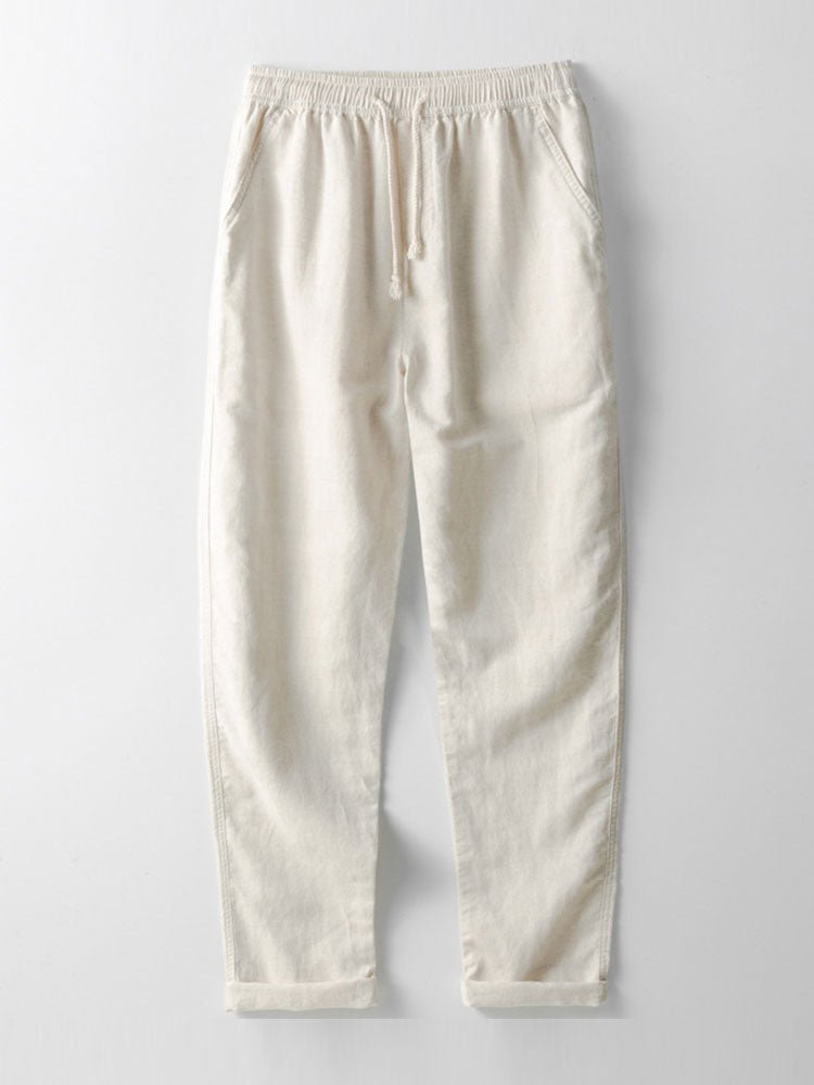 Side view of the men's casual outfit set, featuring a stylish band collar shirt and comfortable trousers.