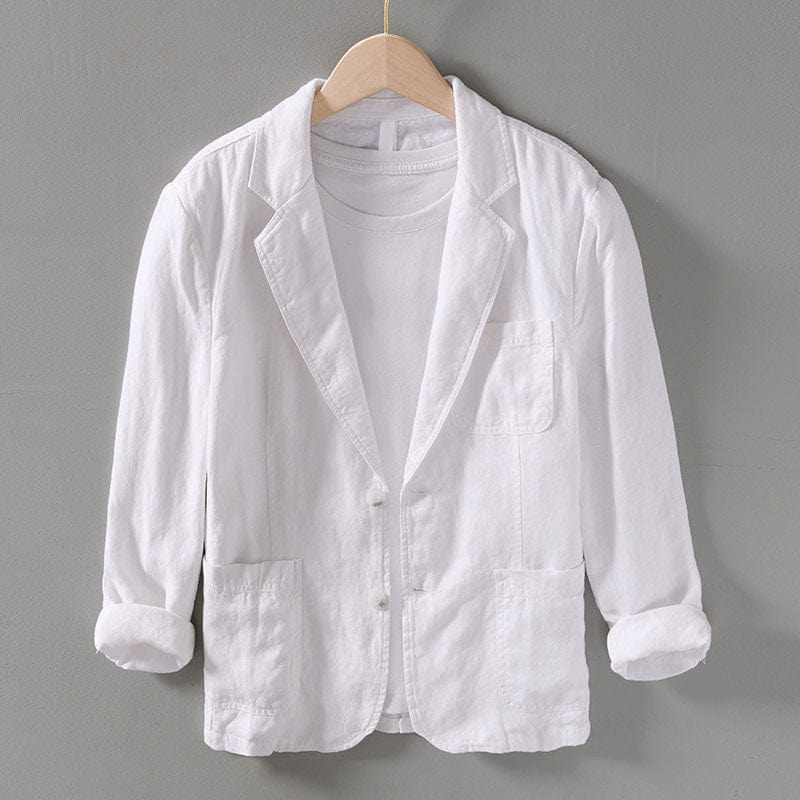 Relaxed fit men's beige blazer. Comfortable and lightweight, ideal for smart-casual events & everyday spring wear.