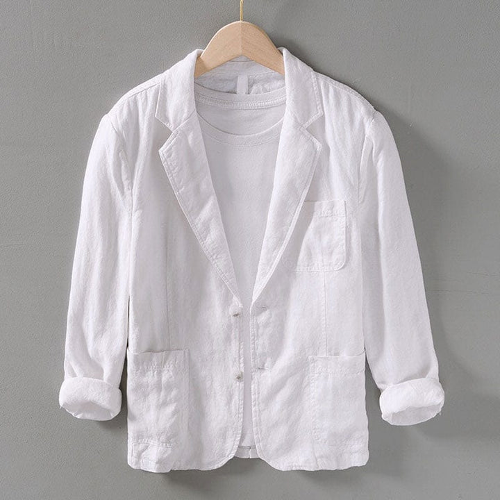 Relaxed fit men's beige blazer. Comfortable and lightweight, ideal for smart-casual events & everyday spring wear.