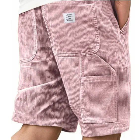 Side view of men's relaxed fit cargo shorts, showcasing multiple pockets, great for utility & casual style.