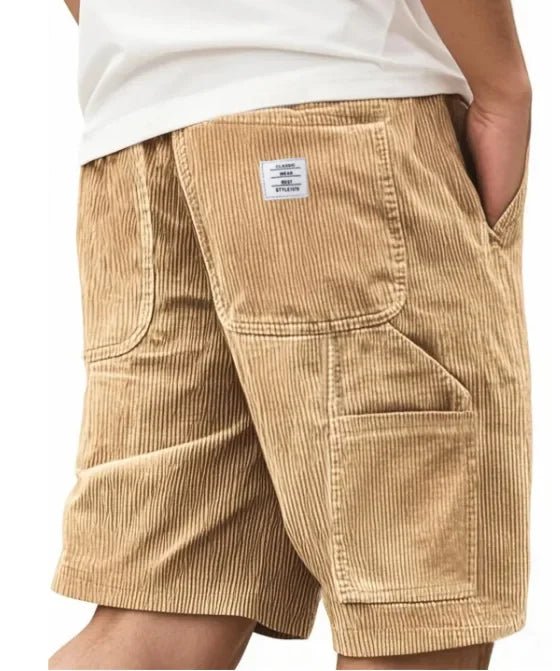 Back view of men's casual cargo shorts, relaxed fit, with spacious pockets, essential for comfort & utility.