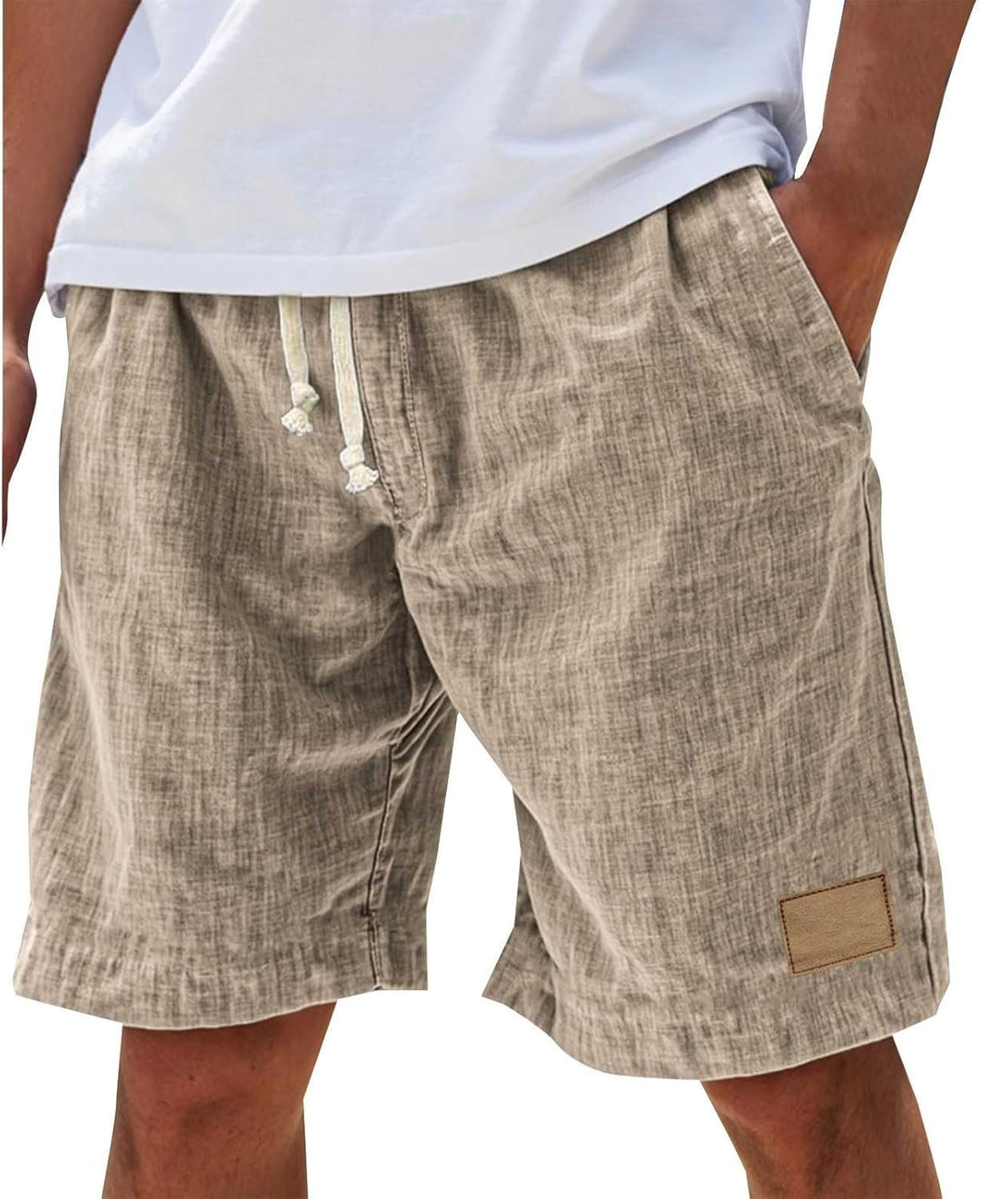 Relaxed fit men's shorts, ideal for summer beachwear and vacation attire. Elastic waist comfort for outdoors.