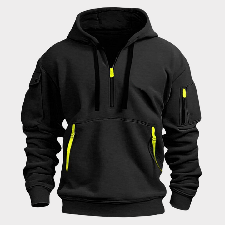 Stylish men's half-zip hoodie in casual urban style, perfect for activewear & everyday comfort.