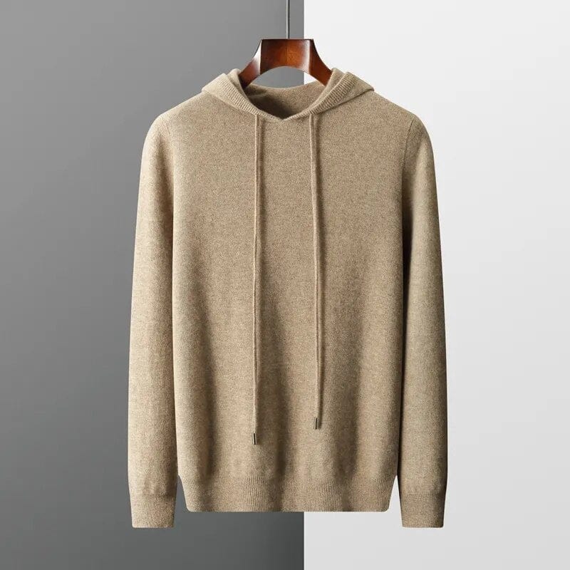 Men's casual knit hoodie sweater with drawstring hood and long sleeves. Comfortable relaxed fit for everyday wear.