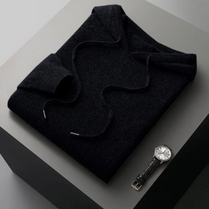Soft knit men's drawstring hoodie, a comfortable long sleeve pullover sweater. Ideal for relaxed casual everyday wear.