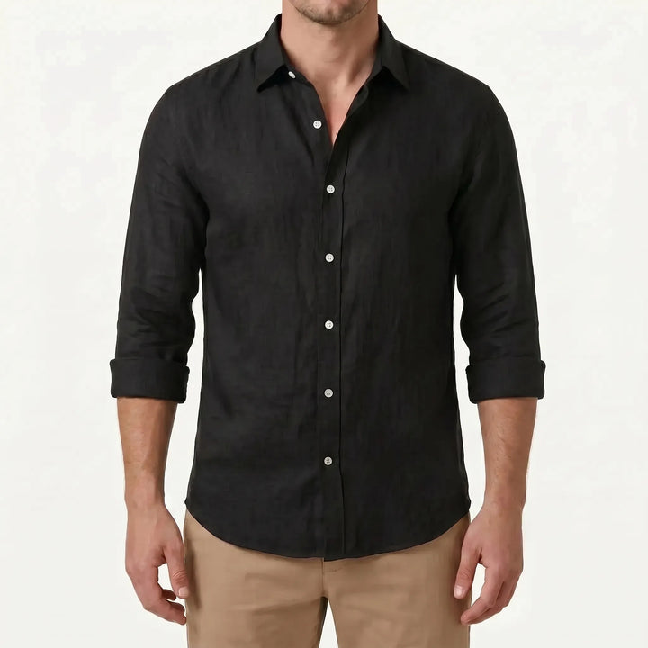 Men's fashion collared button-up, long sleeve, lightweight & relaxed fit for versatile warm-weather styling.