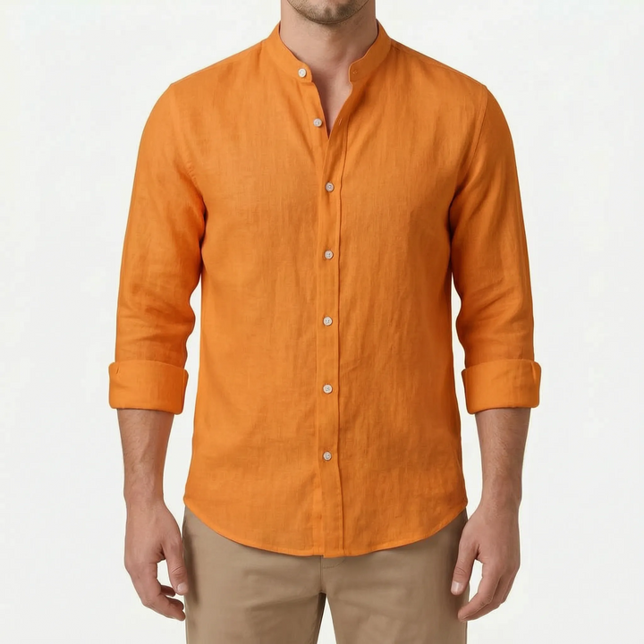 Men's summer casual button-up shirt, versatile long sleeve top for warm weather everyday fashion.