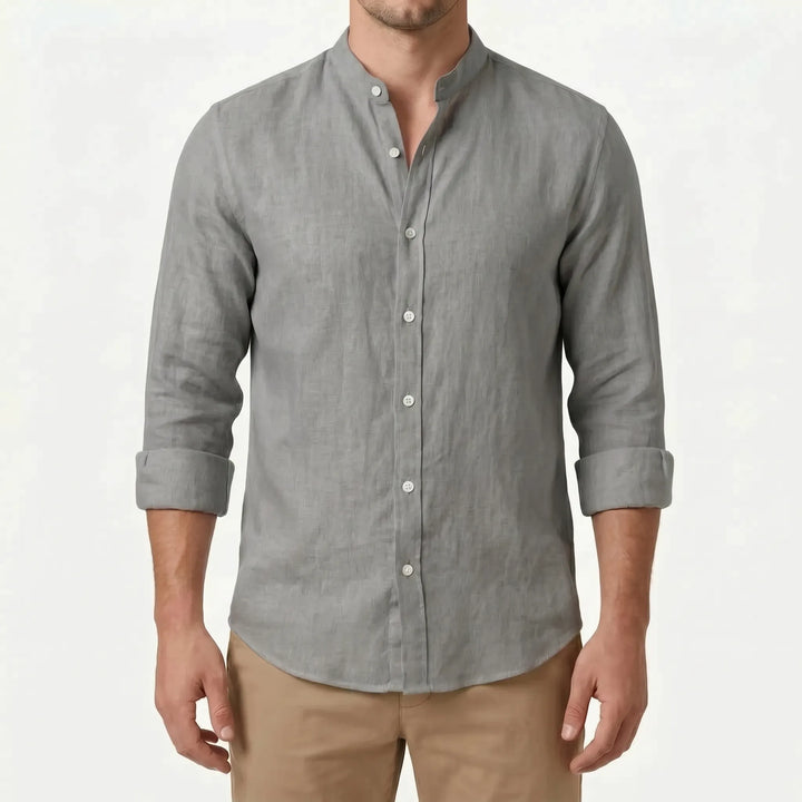 Lightweight men's collared long-sleeve button-up, relaxed fit for ultimate comfort in warm weather.