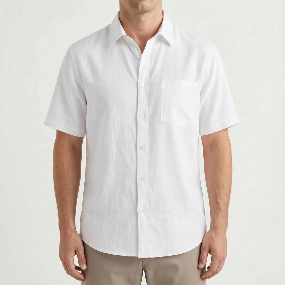 Men's summer fashion short-sleeve shirt, a casual button-up top for vacation, leisure, and everyday wear.