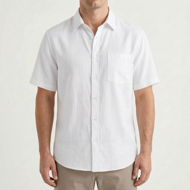 Men's summer fashion short-sleeve shirt, a casual button-up top for vacation, leisure, and everyday wear.