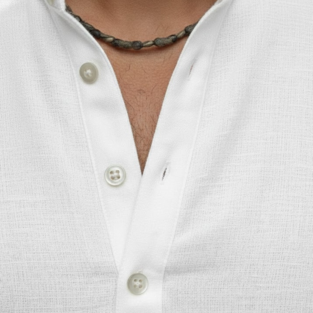 Men's casual short sleeve Henley shirt, lightweight & comfortable, ideal summer polo style top.