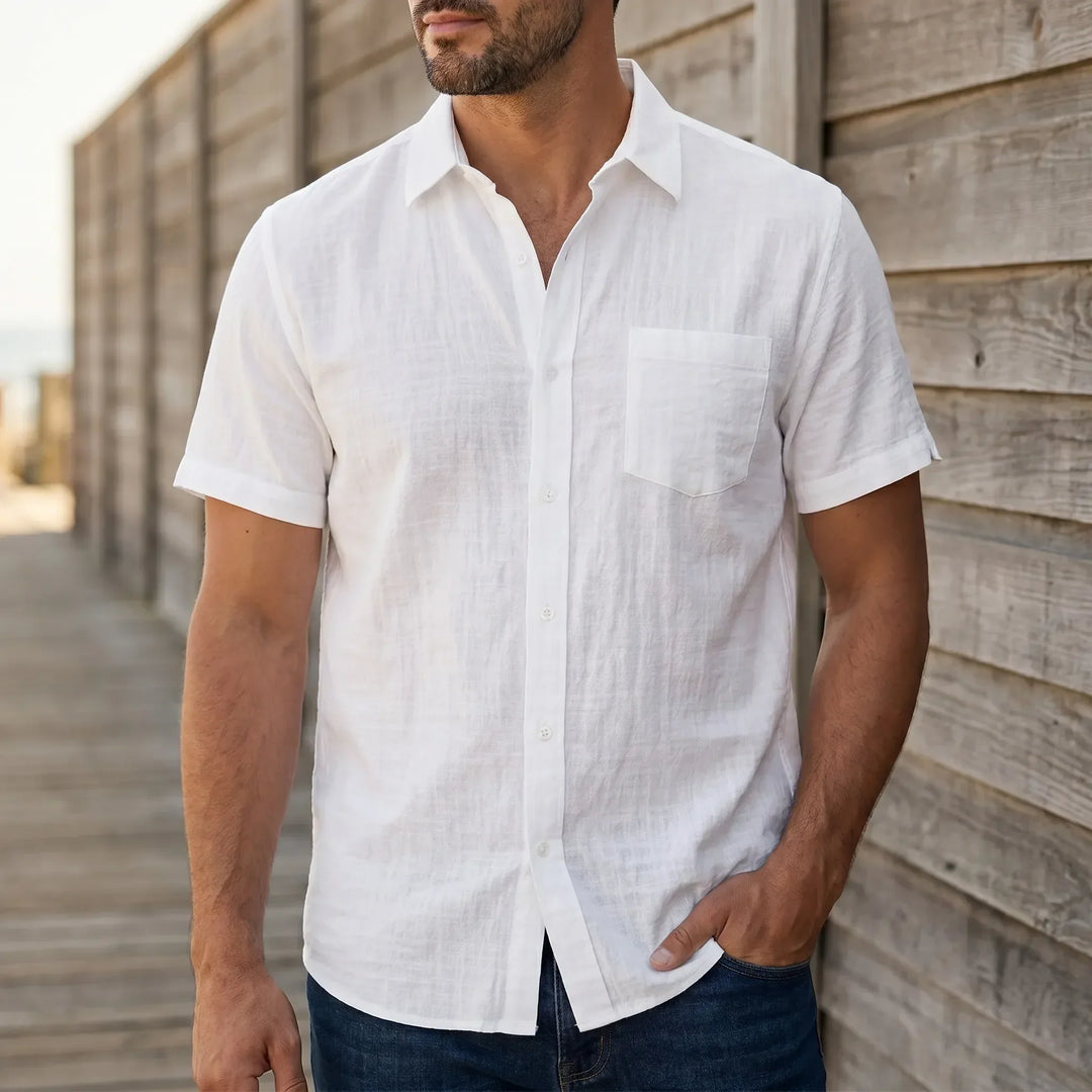 Men's casual short-sleeved summer shirt. Relaxed fit, breathable fabric perfect for warm weather.