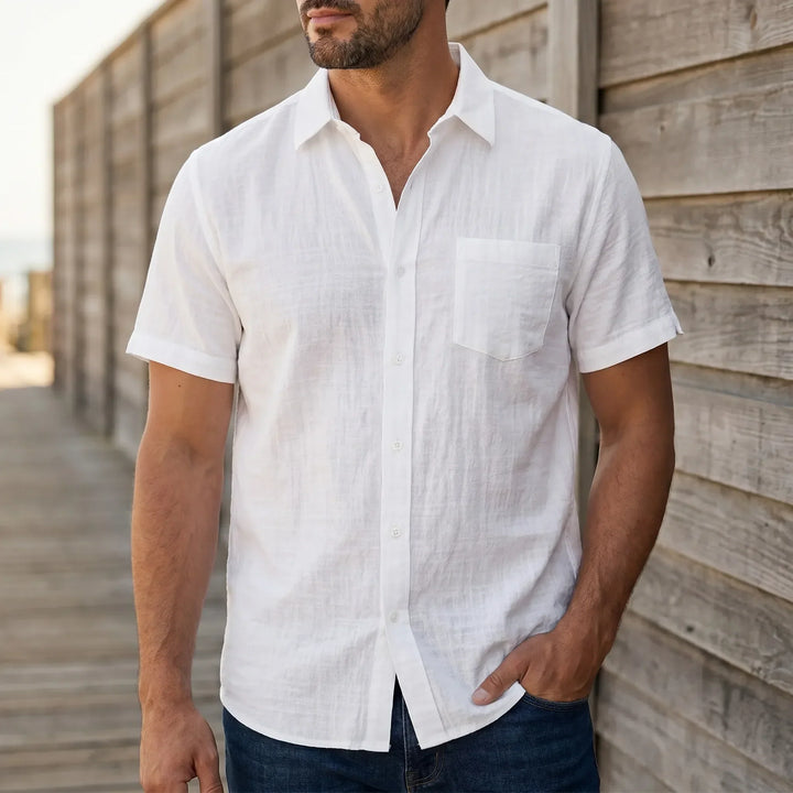 Men's casual short-sleeved summer shirt. Relaxed fit, breathable fabric perfect for warm weather.