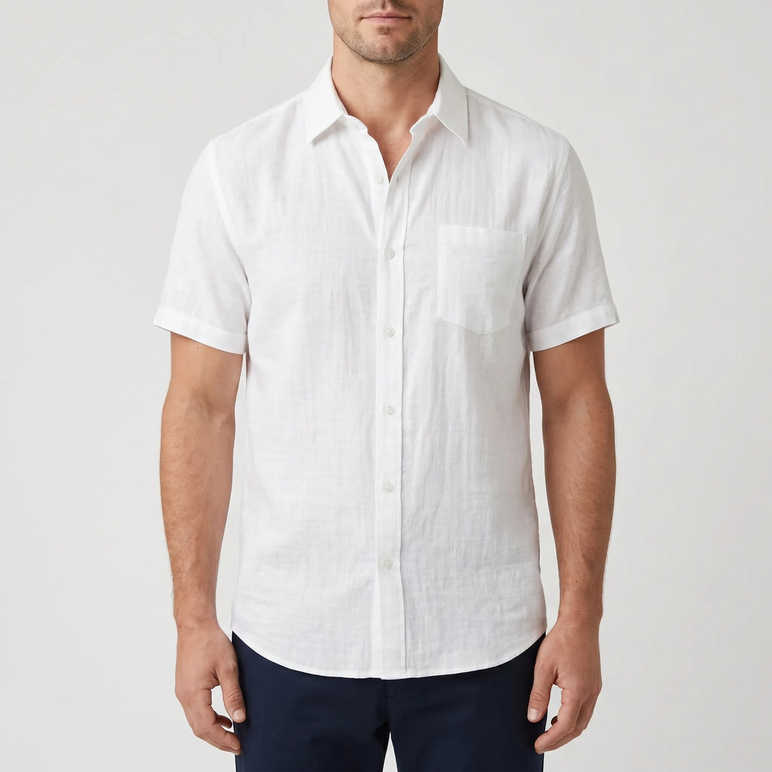 Stylish men's short sleeve button-down shirt for summer. Perfect for casual daily wear.