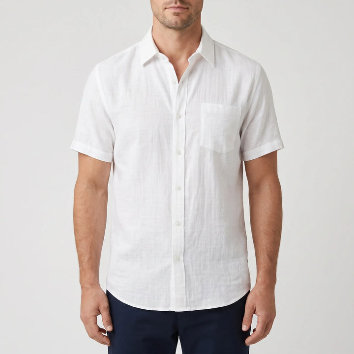Stylish men's short sleeve button-down shirt for summer. Perfect for casual daily wear.