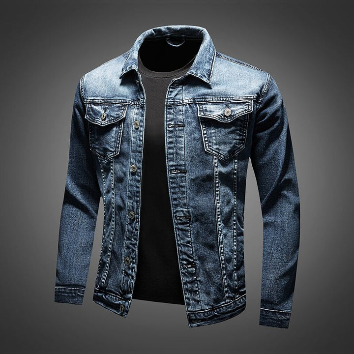 Men's classic blue denim jacket, perfect for everyday casual wear. Versatile outerwear for timeless style.