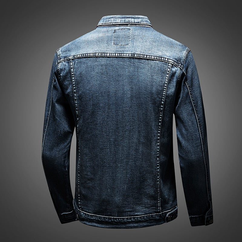 Stylish men's denim jacket, ideal light layering piece for spring & fall. Classic, versatile everyday outerwear.